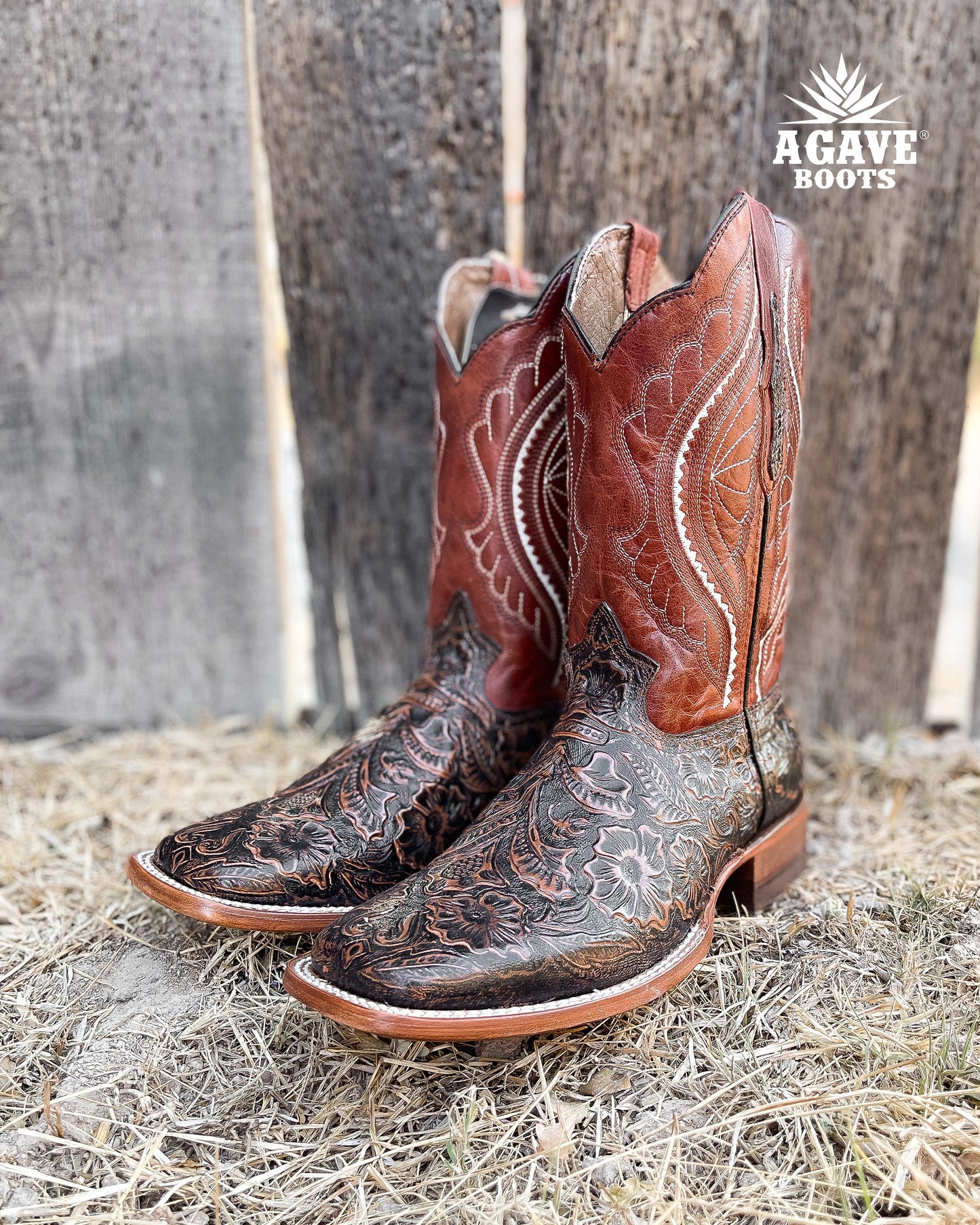 Cowboy Boot Cognac Tooled Leather