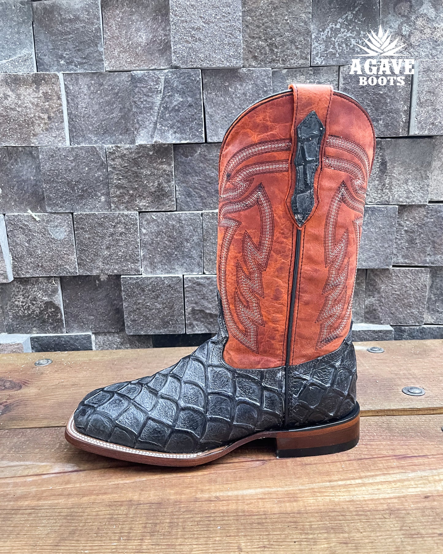 "RUSTIC BLACK" BASS | MEN SQUARE TOE WESTERN COWBOY BOOTS