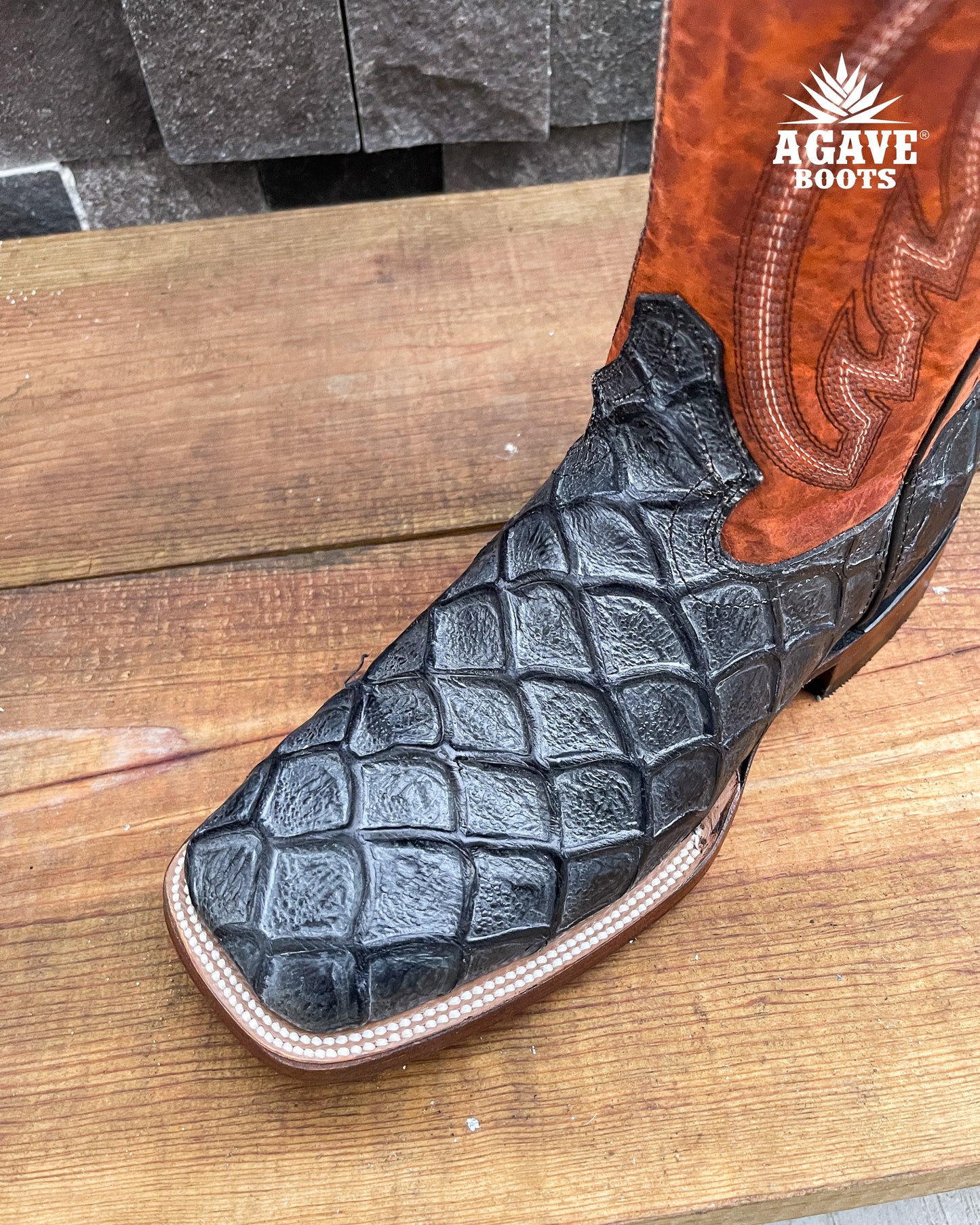 "RUSTIC BLACK" BASS | MEN SQUARE TOE WESTERN COWBOY BOOTS