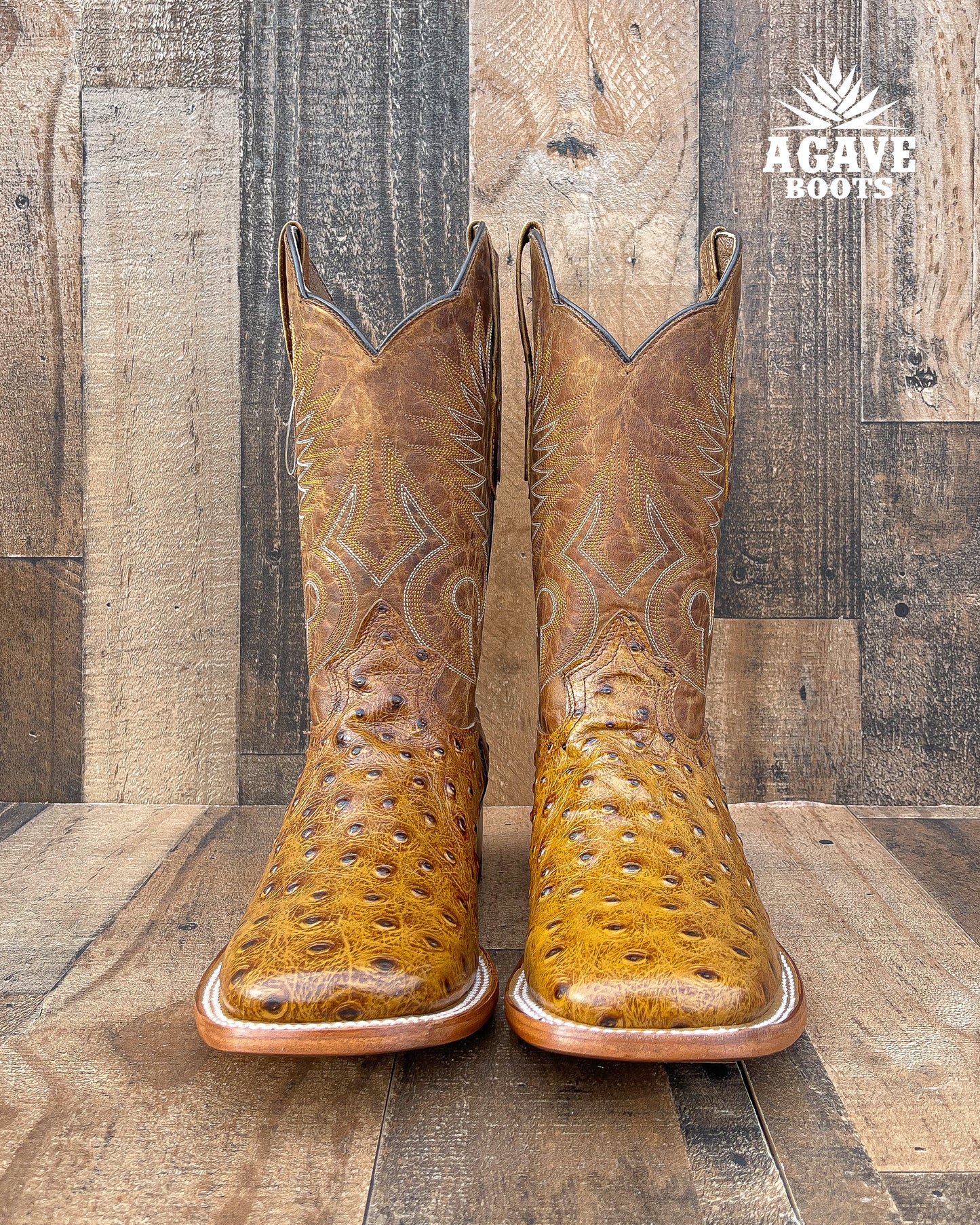 OSTRICH LIGHT BROWN | MEN SQUARE TOE WESTERN COWBOY BOOTS