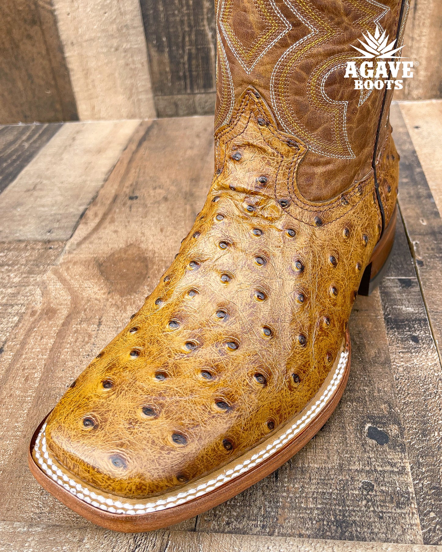 OSTRICH LIGHT BROWN | MEN SQUARE TOE WESTERN COWBOY BOOTS