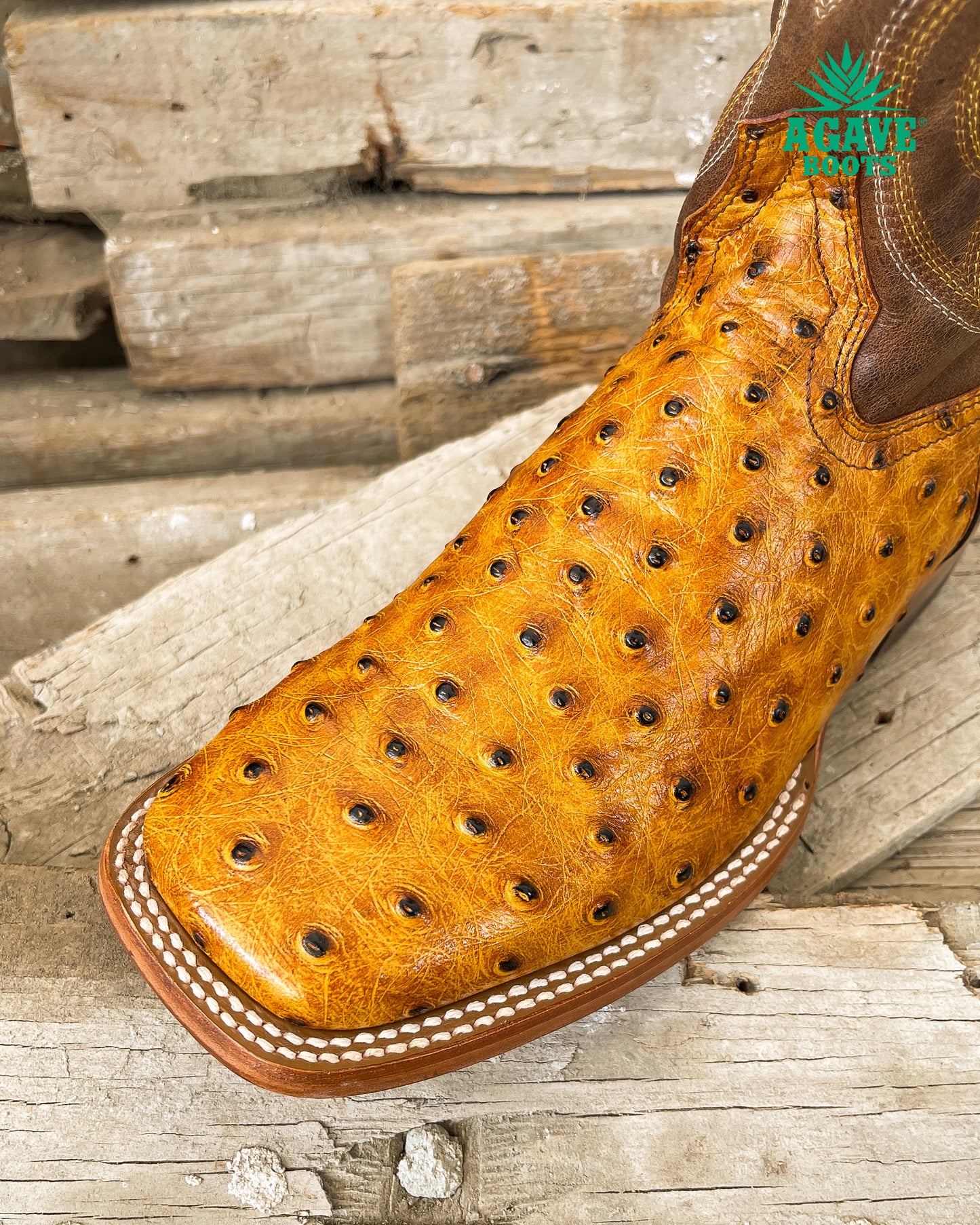 OSTRICH RANCH MANTEQUILLA | MEN SQUARE TOE WESTERN COWBOY BOOTS