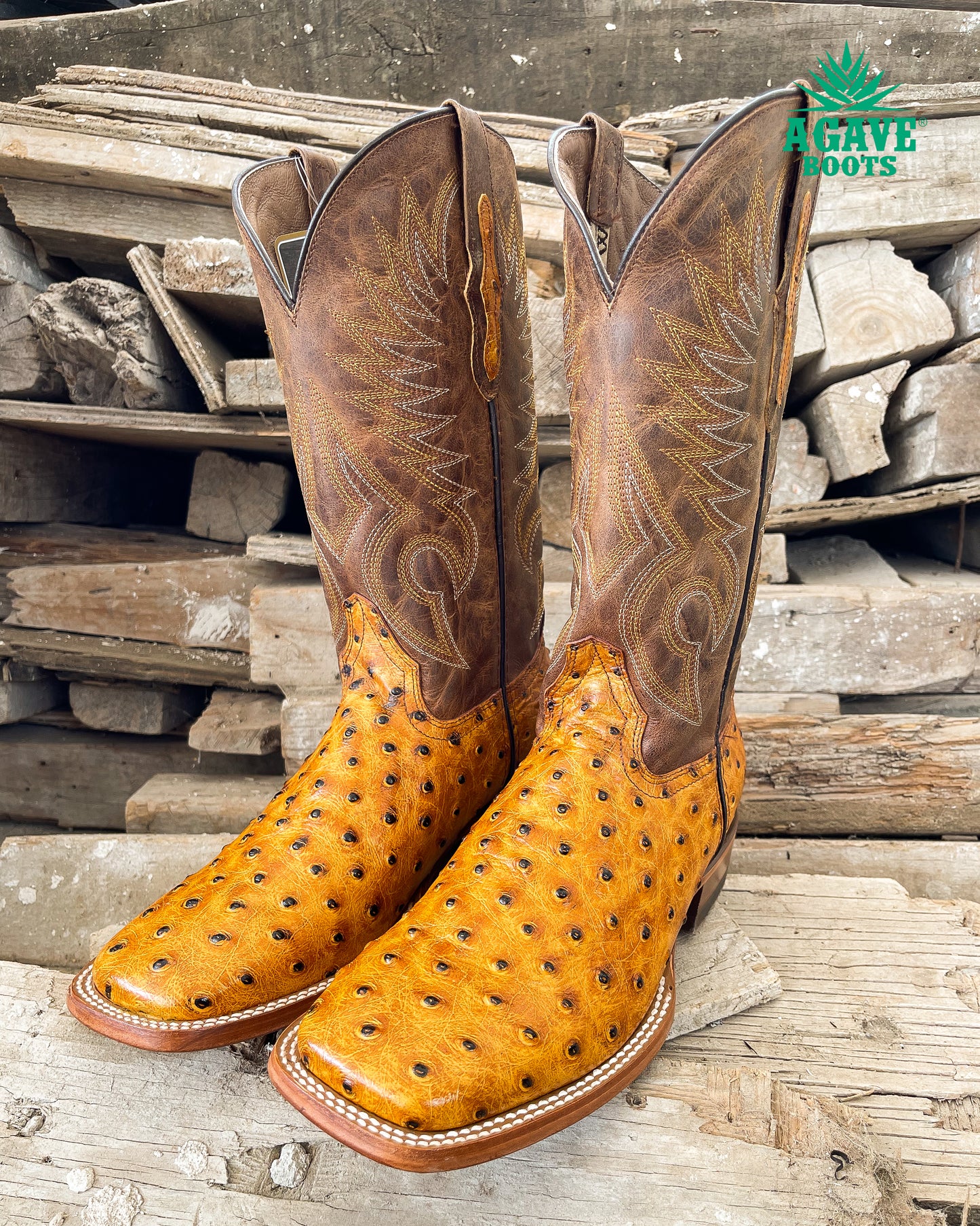 OSTRICH RANCH MANTEQUILLA | MEN SQUARE TOE WESTERN COWBOY BOOTS