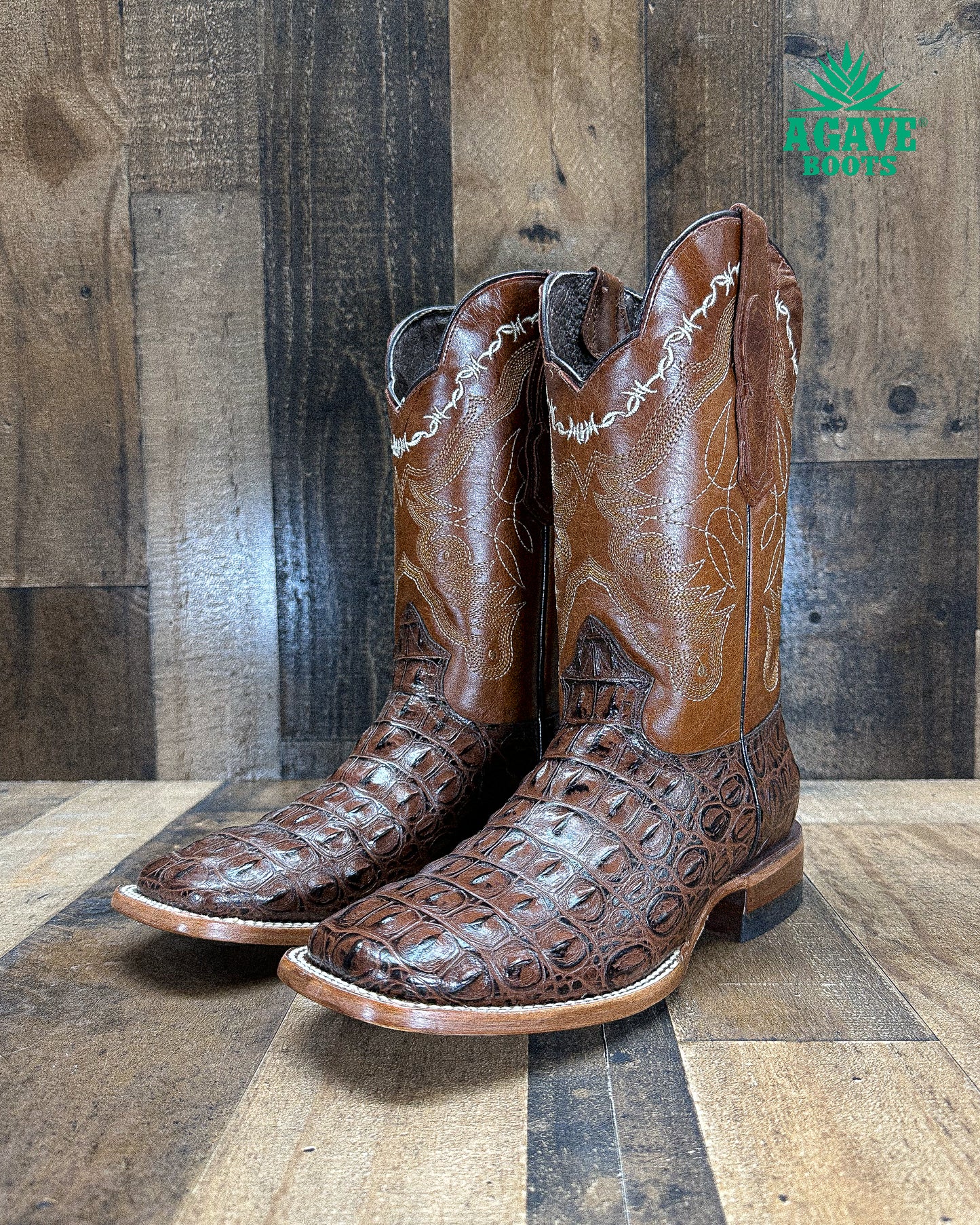 NILE CAIMAN BELLY BROWN | MEN SQUARE TOE WESTERN COWBOY BOOTS