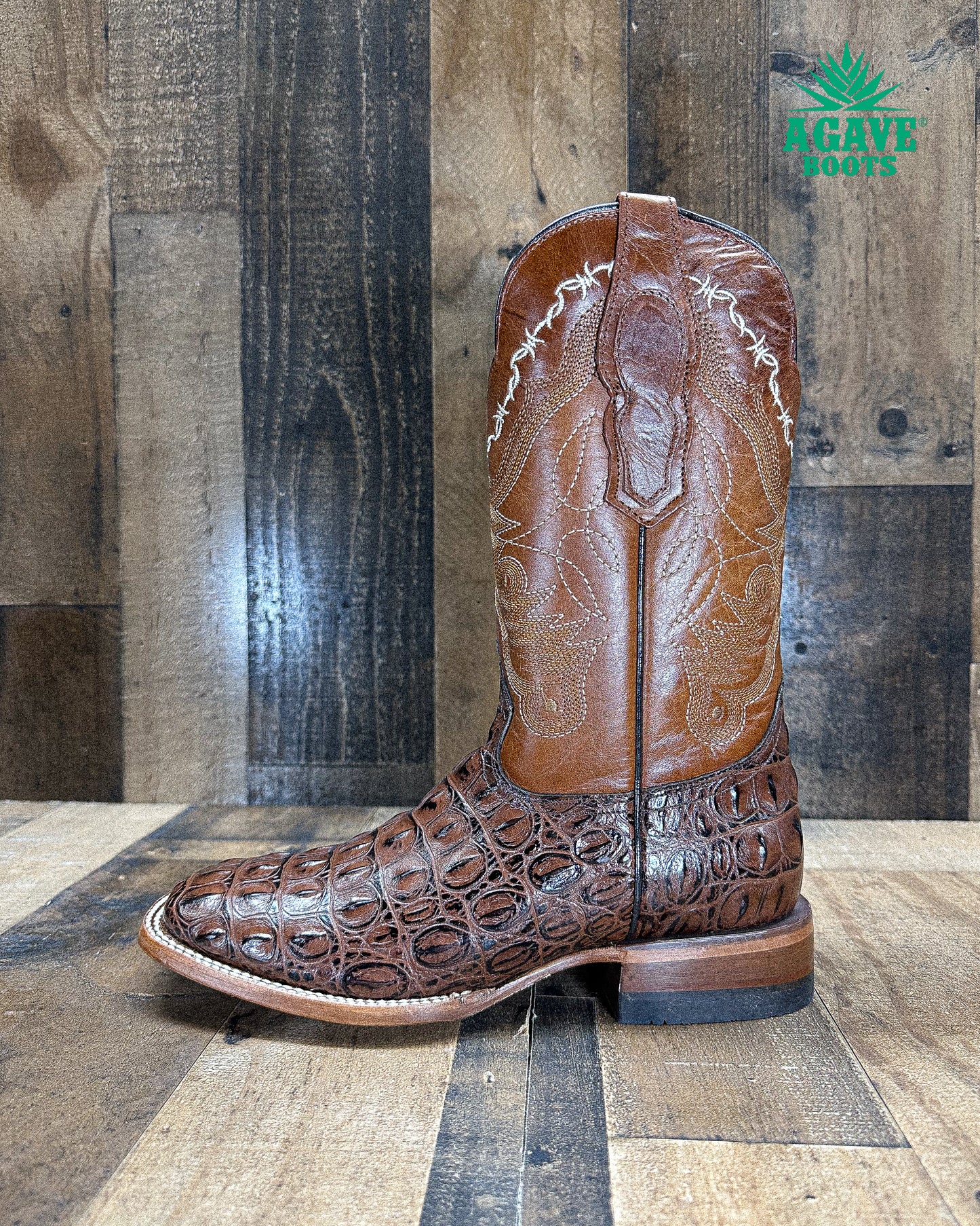 NILE CAIMAN BELLY BROWN | MEN SQUARE TOE WESTERN COWBOY BOOTS
