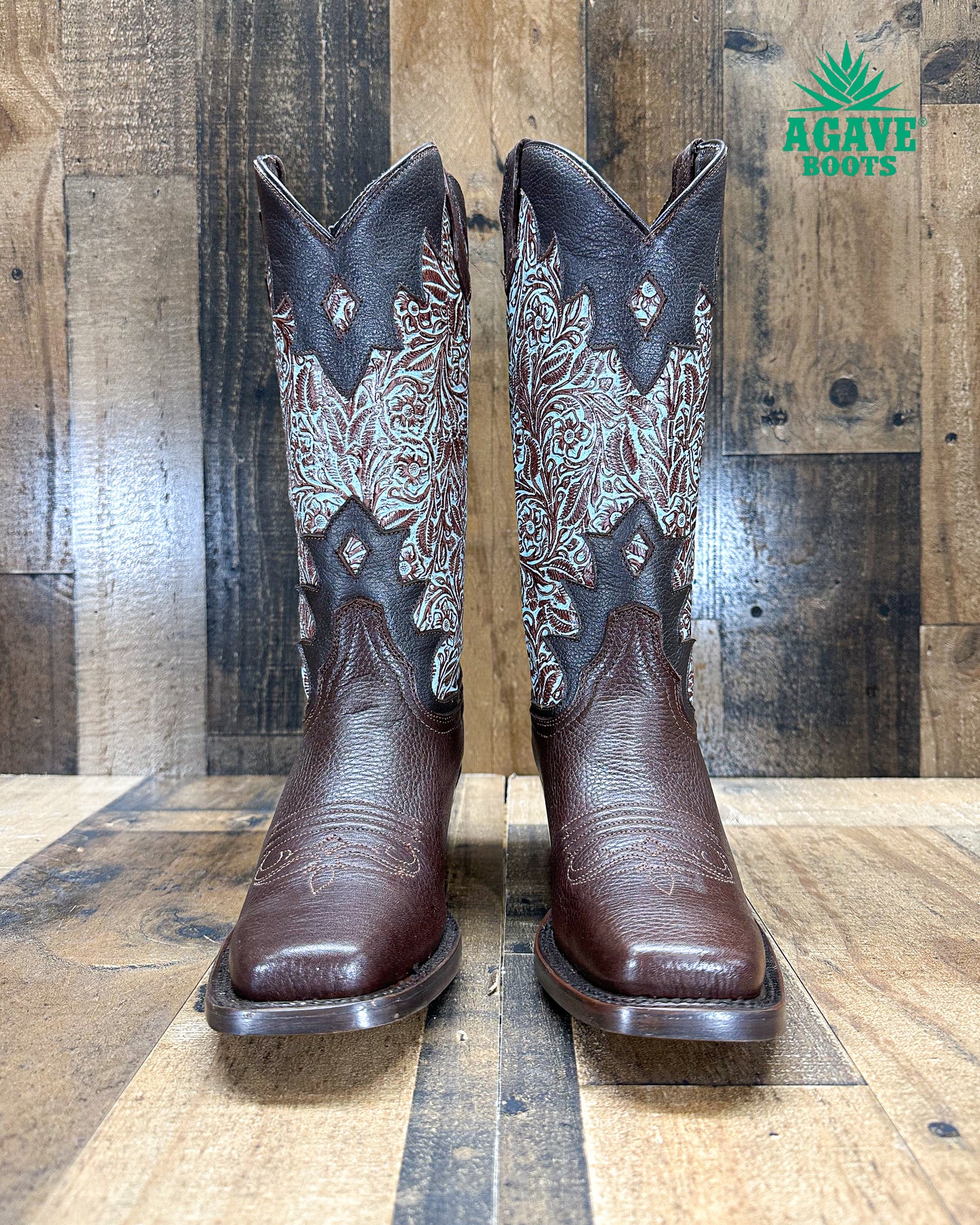 "TURQUOISE LEAVES" | WOMEN SQUARE TOE BOOTS
