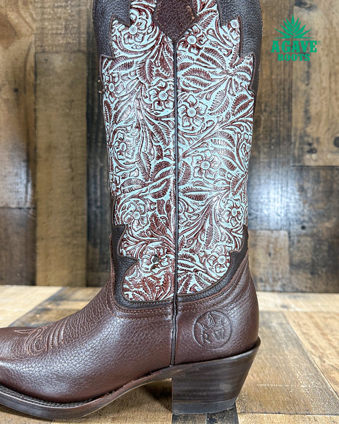 "TURQUOISE LEAVES" | WOMEN SQUARE TOE BOOTS