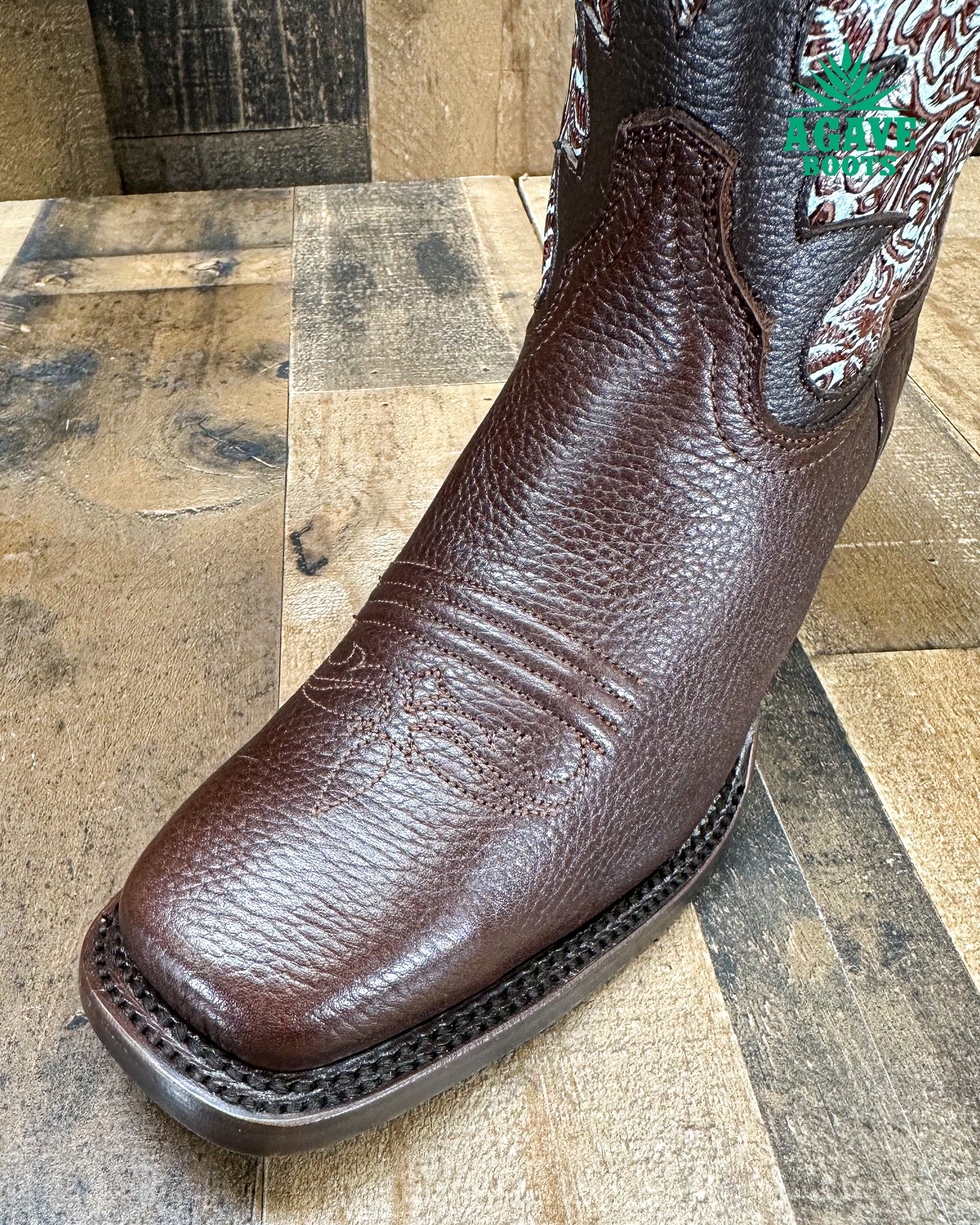 "TURQUOISE LEAVES" | WOMEN SQUARE TOE BOOTS