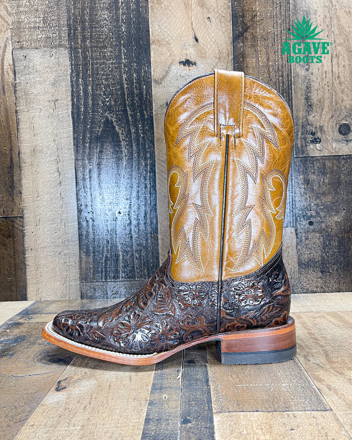 TOOLED BROWN | WOMEN SQUARE TOE BOOTS