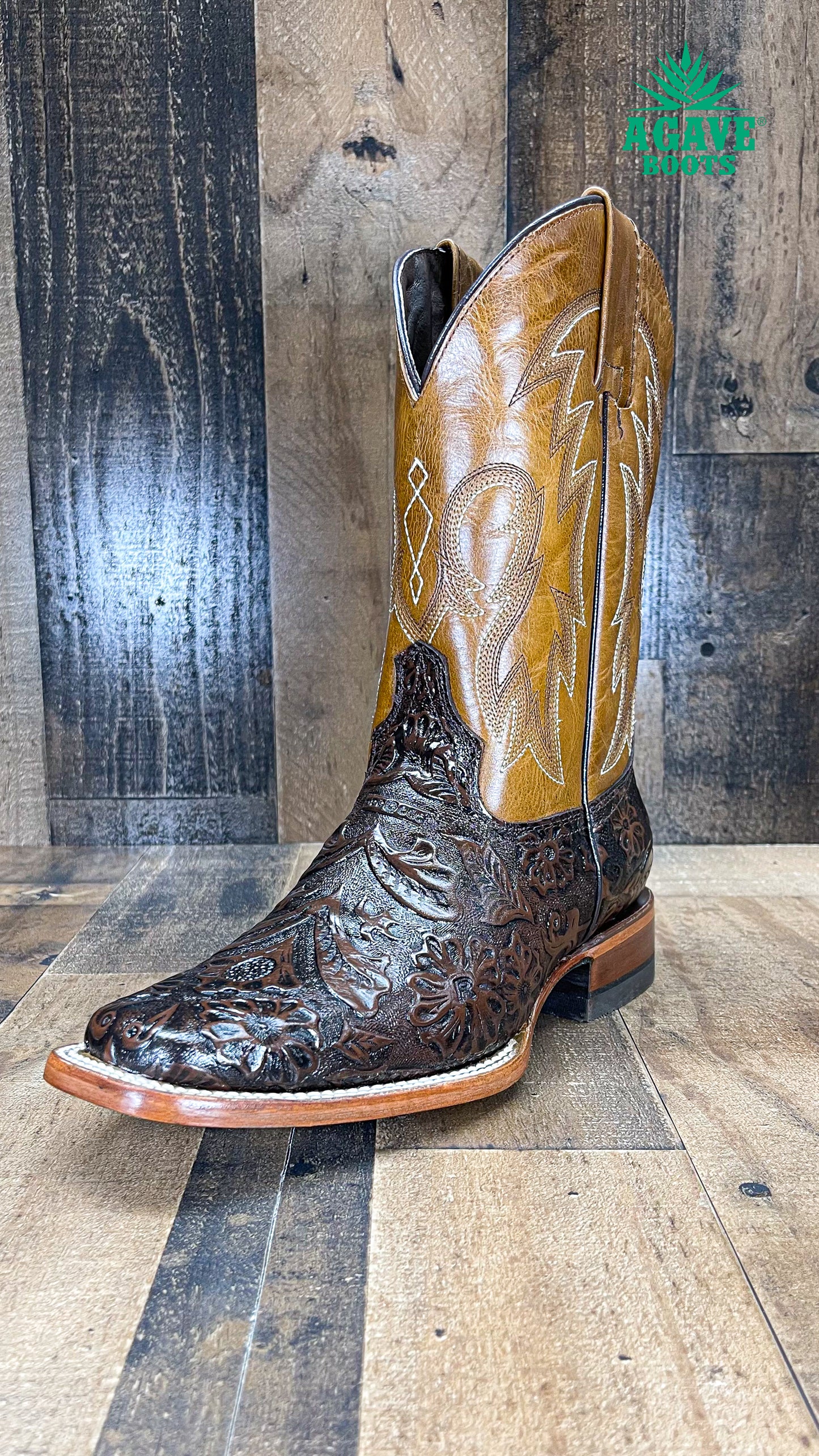 TOOLED BROWN | WOMEN SQUARE TOE BOOTS