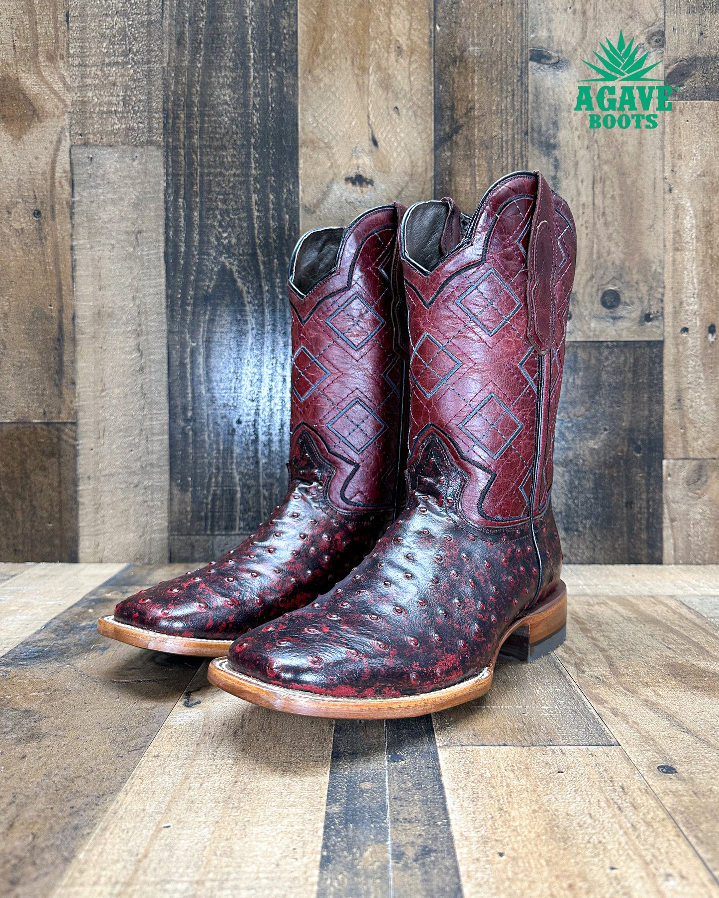 OSTRICH "BLACK CHERRY" | MEN SQUARE TOE WESTERN COWBOY BOOTS