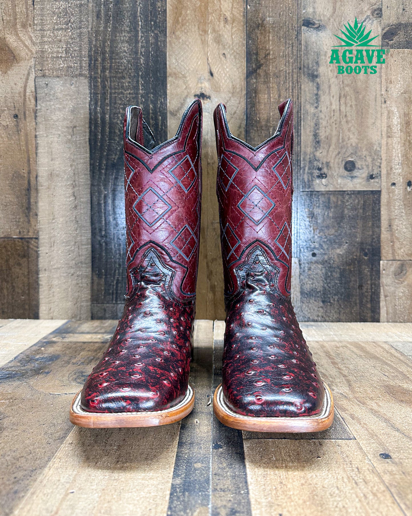 OSTRICH "BLACK CHERRY" | MEN SQUARE TOE WESTERN COWBOY BOOTS