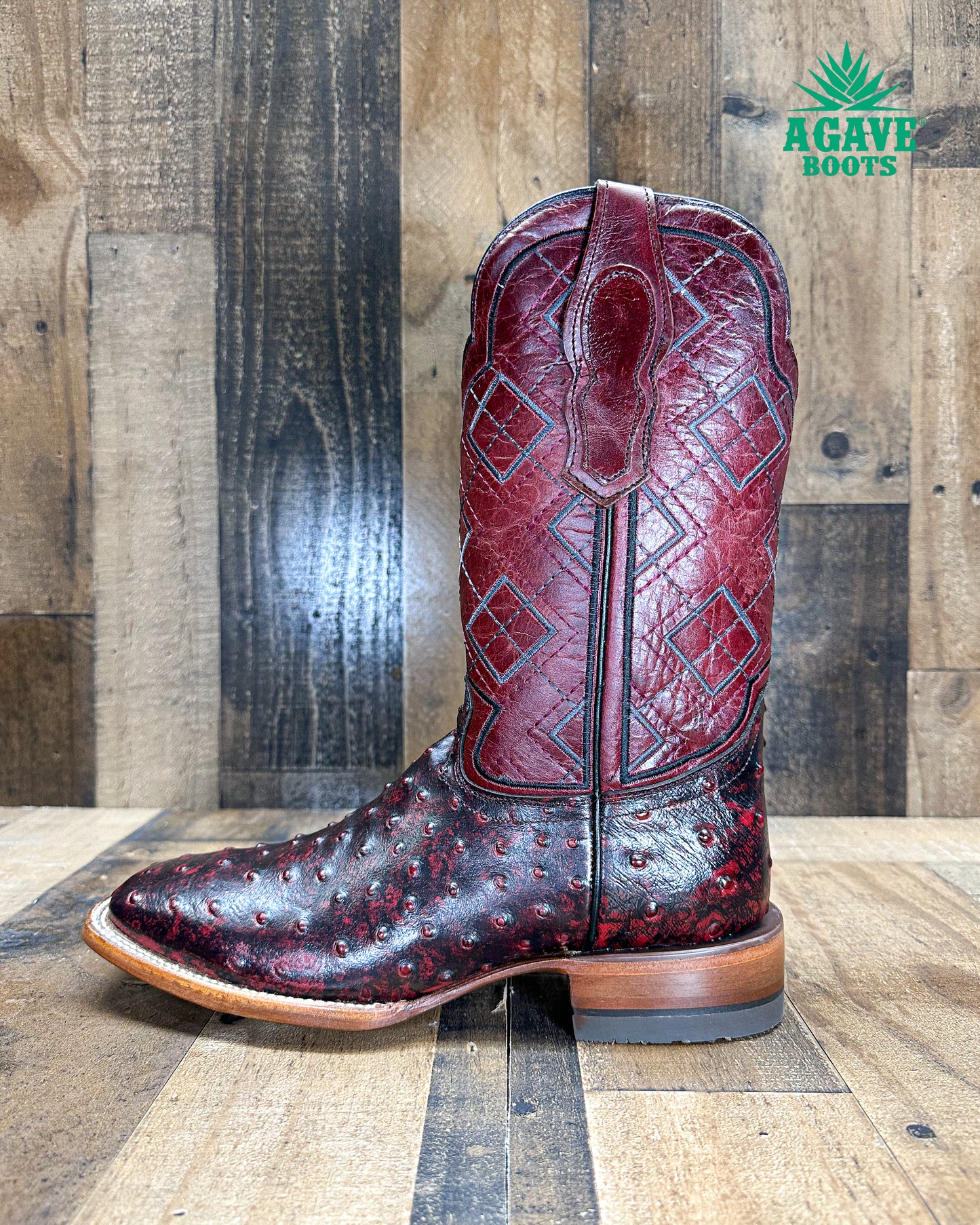OSTRICH "BLACK CHERRY" | MEN SQUARE TOE WESTERN COWBOY BOOTS