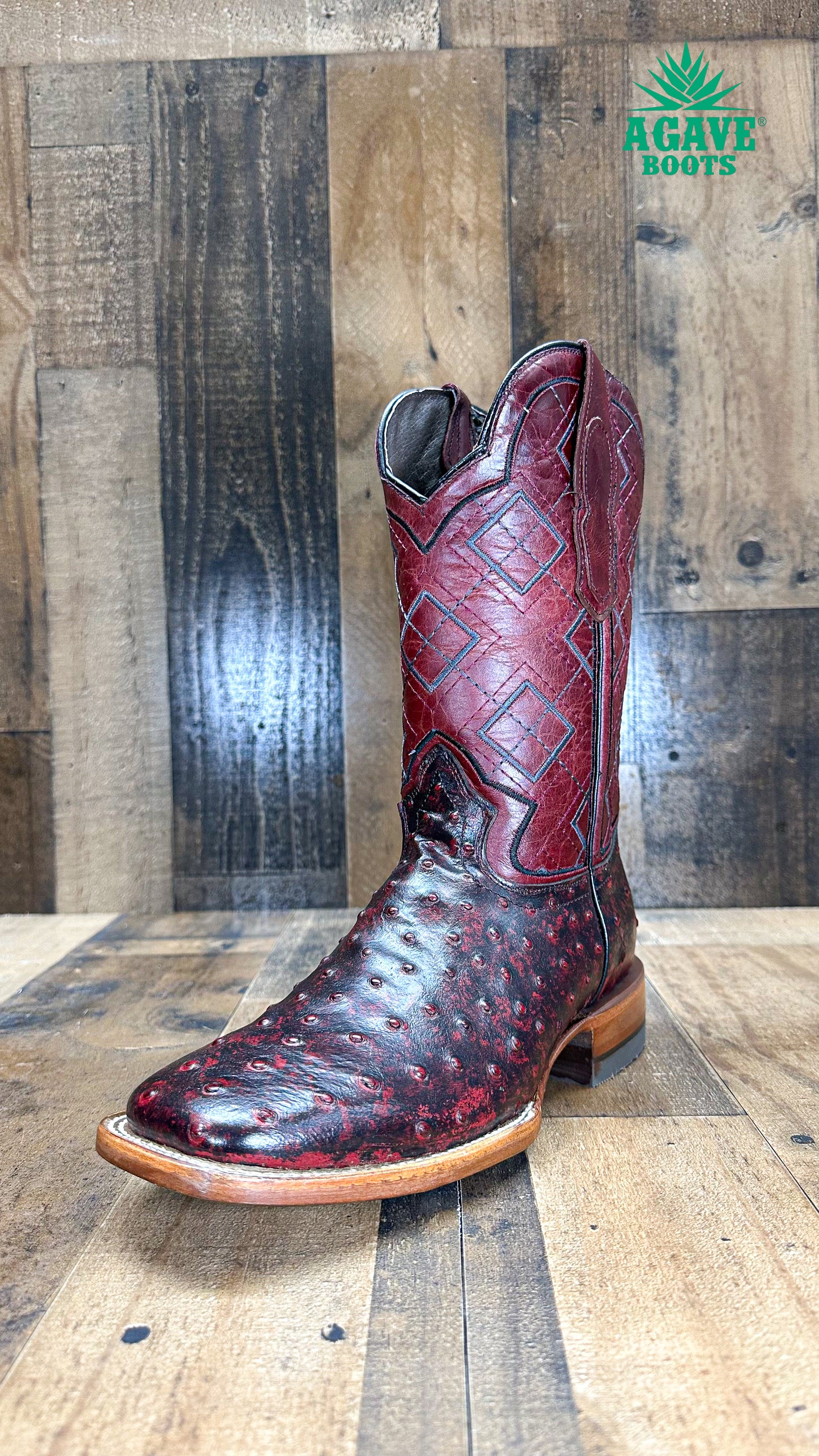 OSTRICH "BLACK CHERRY" | MEN SQUARE TOE WESTERN COWBOY BOOTS