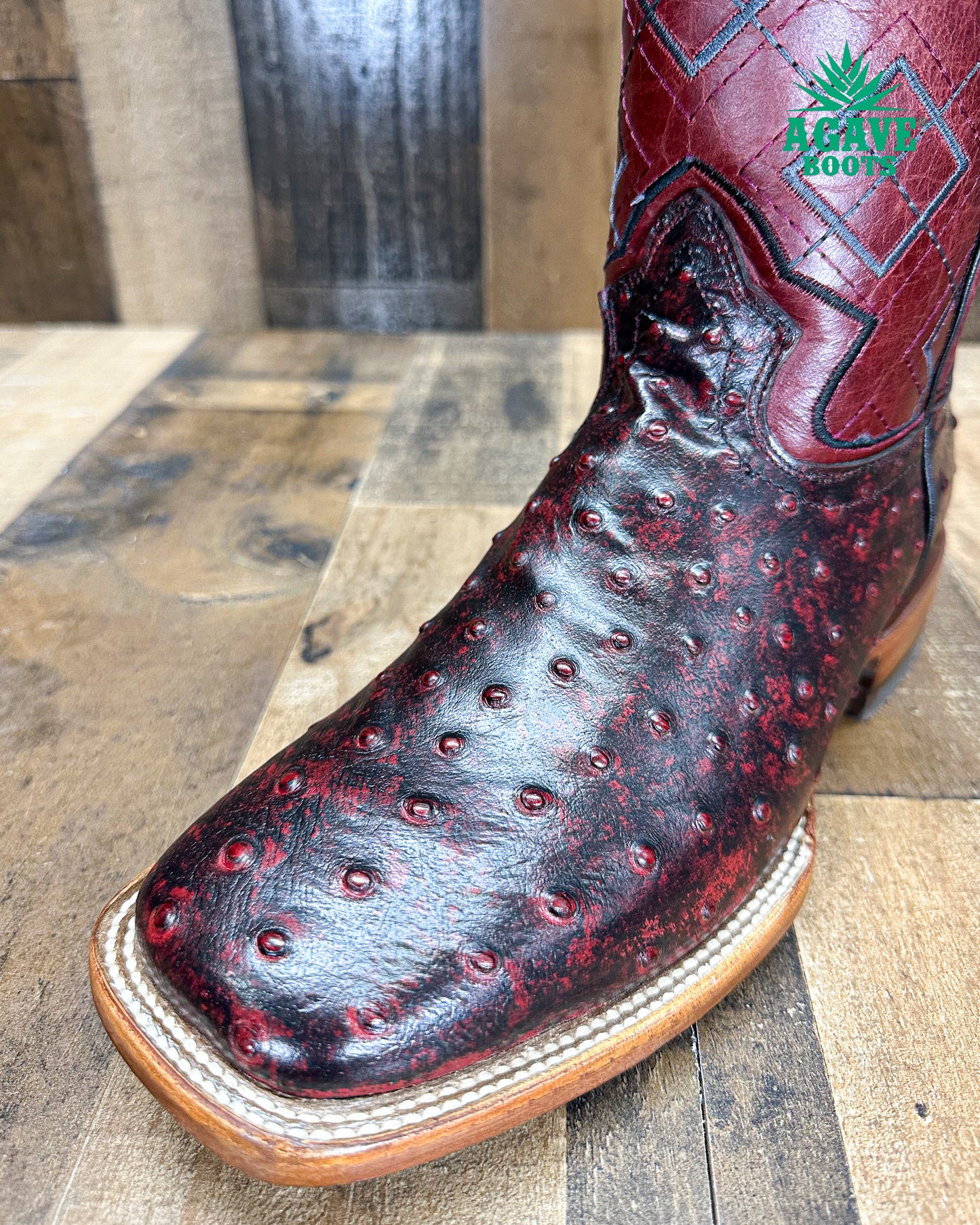 OSTRICH "BLACK CHERRY" | MEN SQUARE TOE WESTERN COWBOY BOOTS