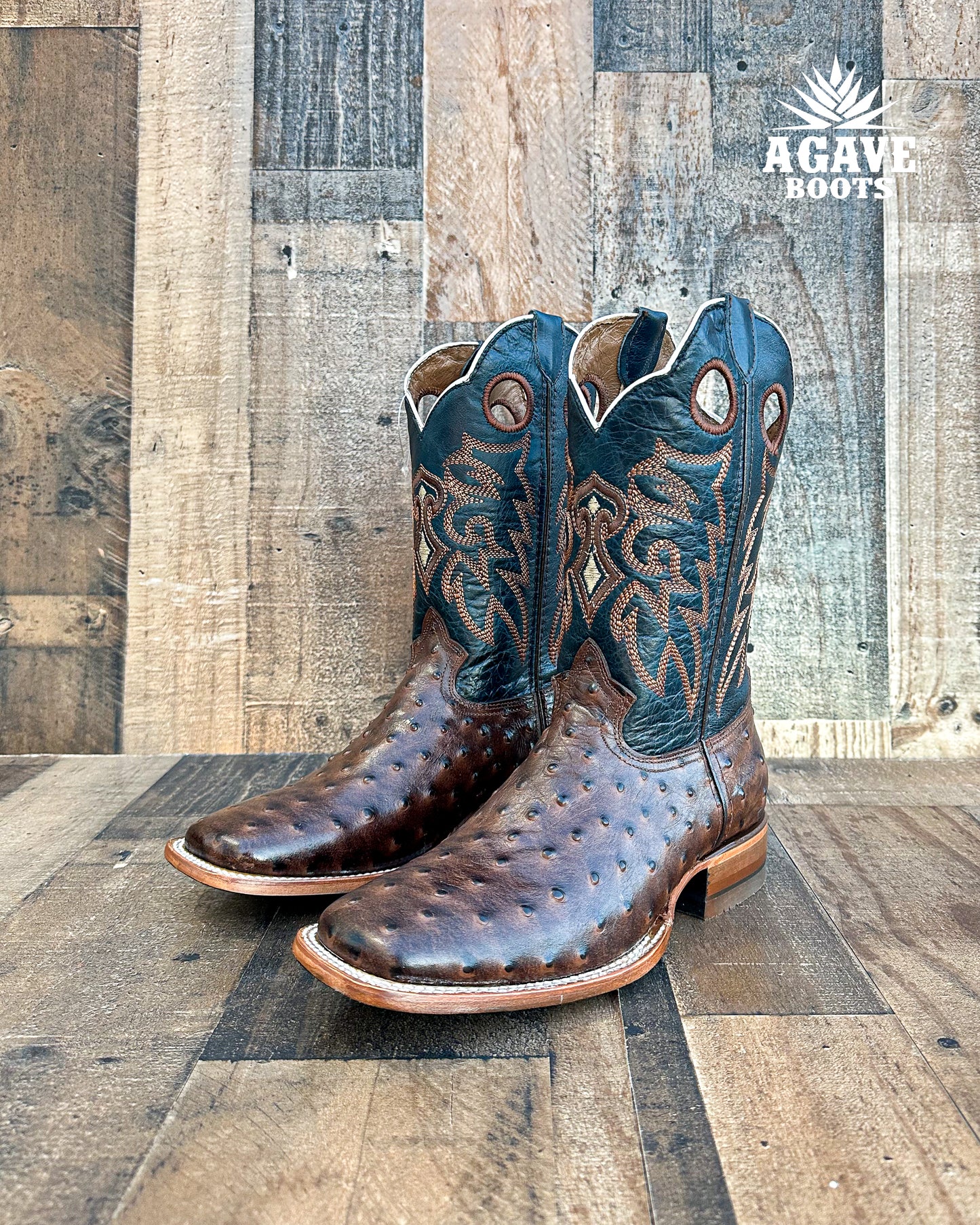 OSTRICH BROWN | MEN SQUARE TOE WESTERN COWBOY BOOTS