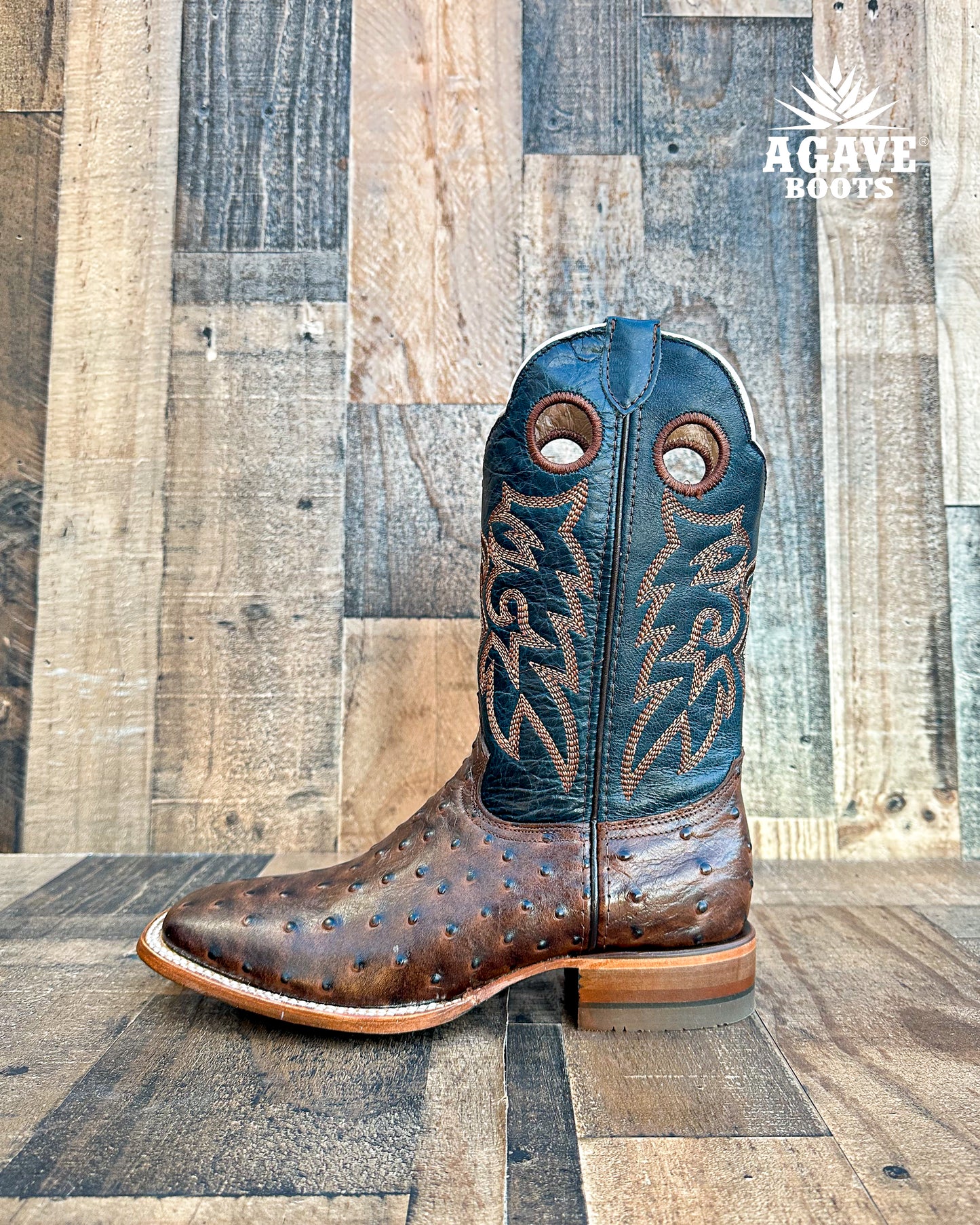 OSTRICH BROWN | MEN SQUARE TOE WESTERN COWBOY BOOTS