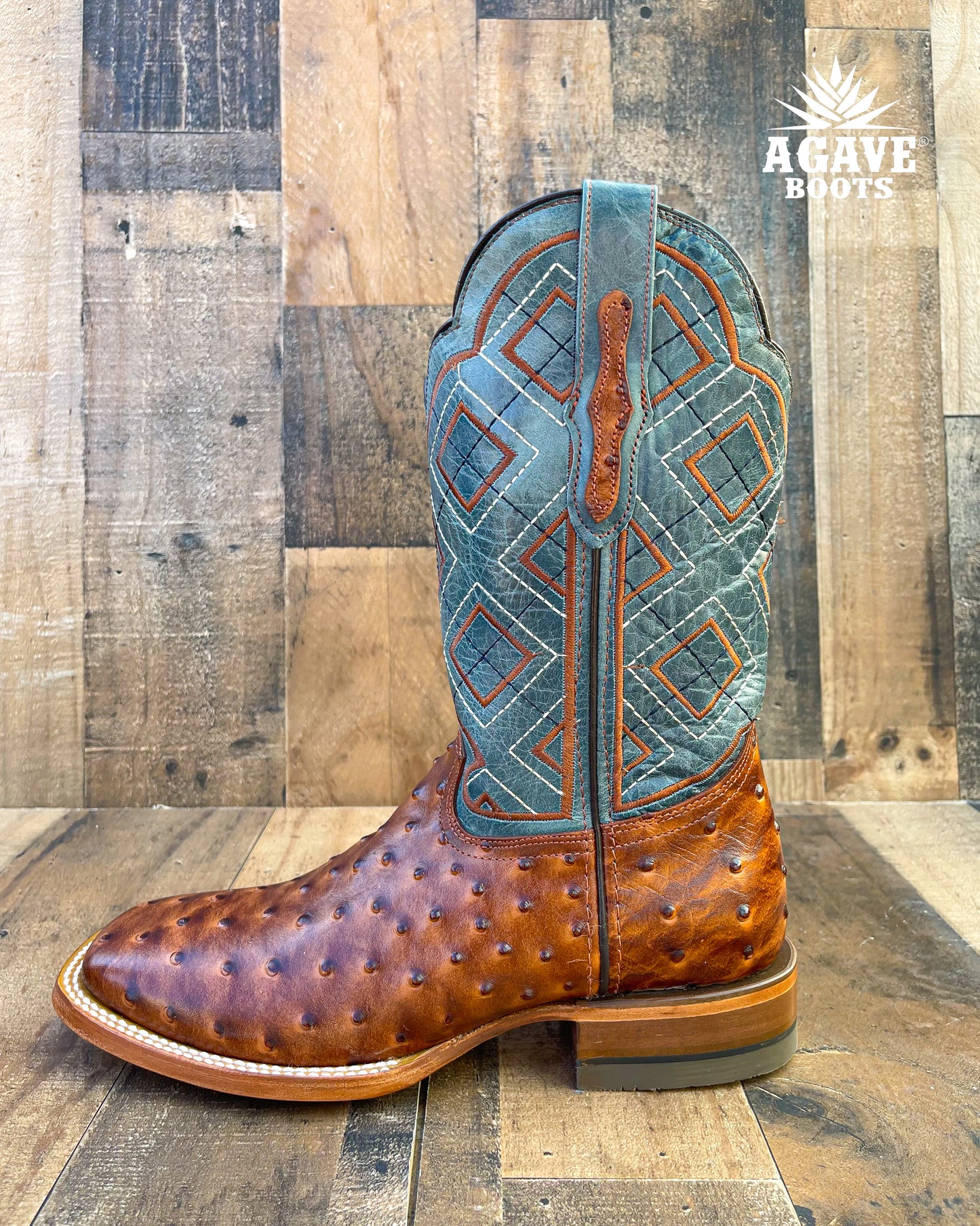 OSTRICH COGNAC | MEN SQUARE TOE WESTERN COWBOY BOOTS