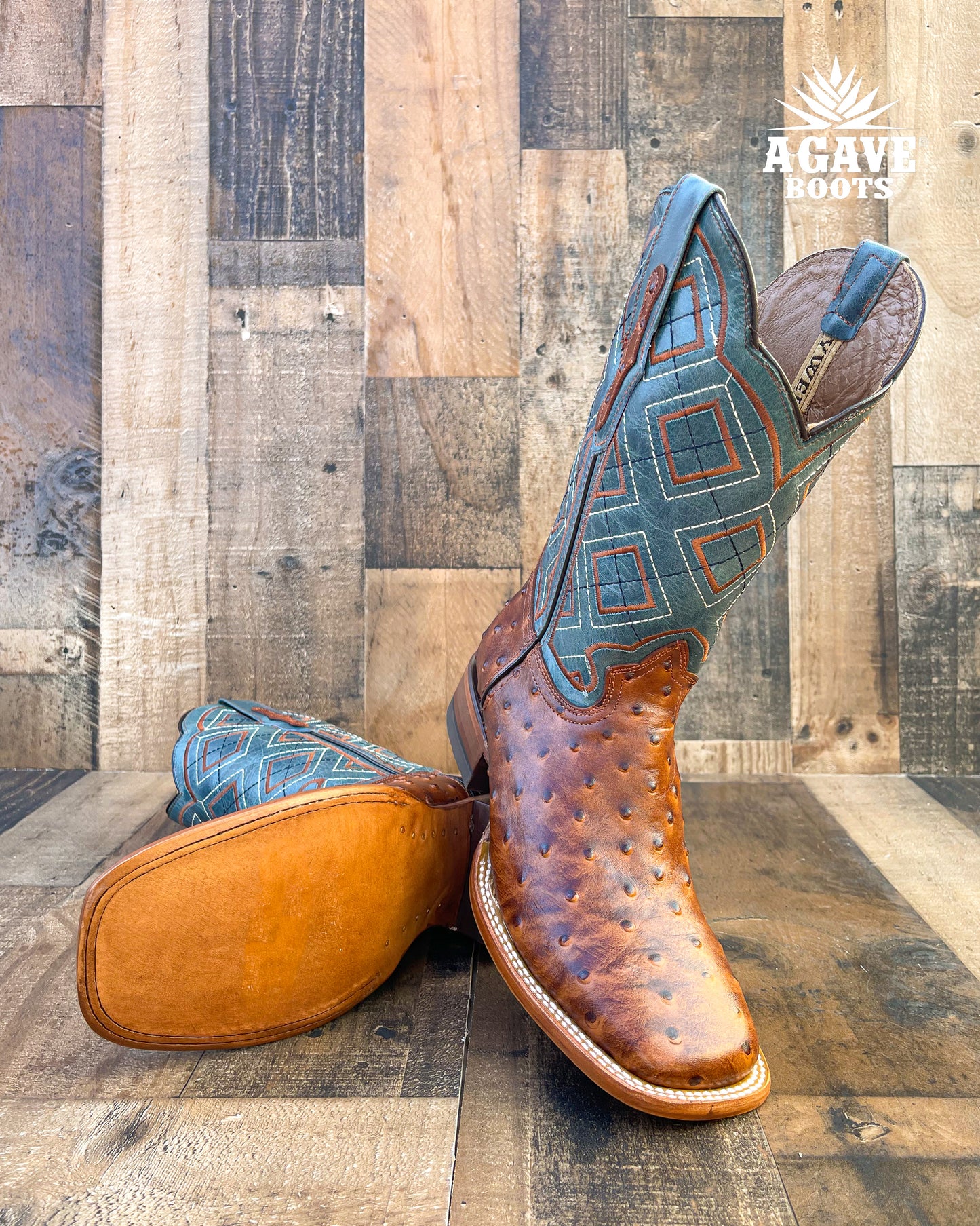 OSTRICH COGNAC | MEN SQUARE TOE WESTERN COWBOY BOOTS