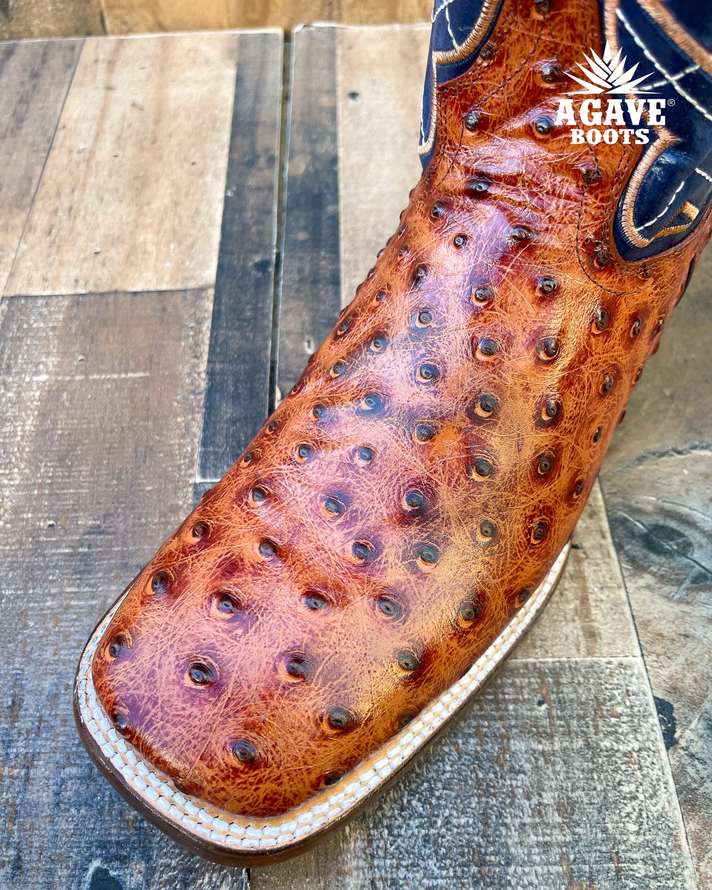 "RANCH" OSTRICH COGNAC | MEN SQUARE TOE WESTERN COWBOY BOOTS
