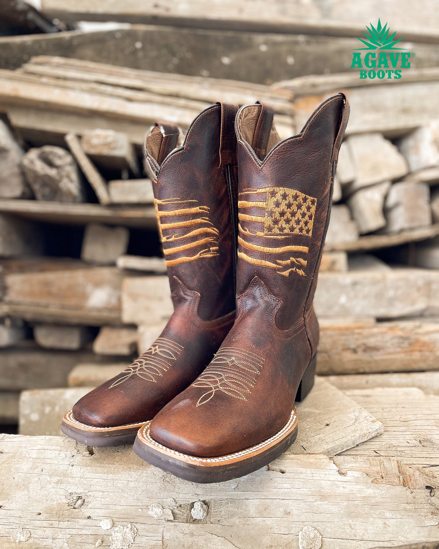 Cowboy Boot USA Flag Mocha Rubber Sole