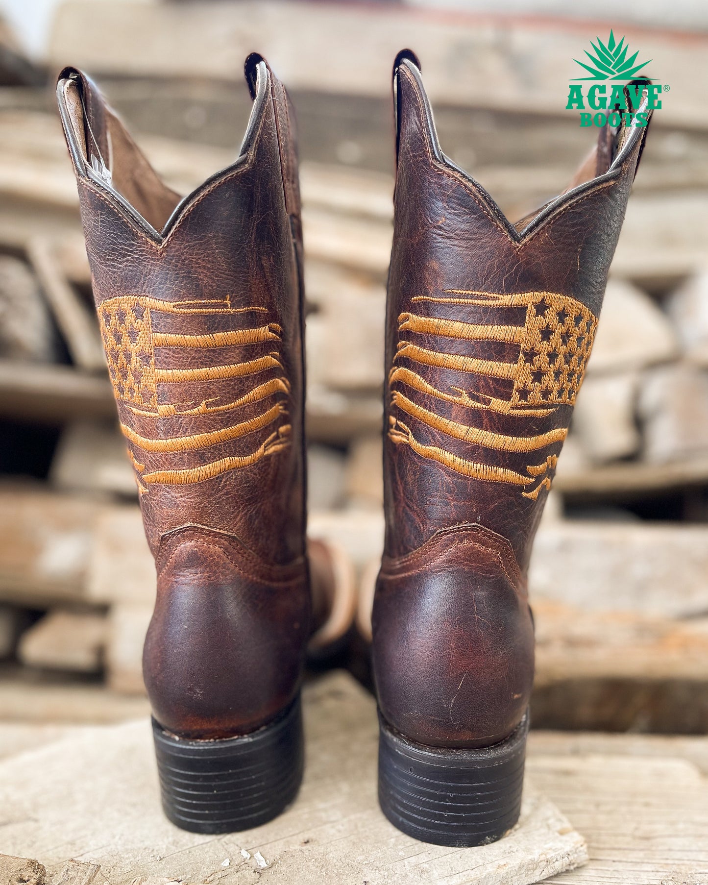 Cowboy Boot USA Flag Mocha Rubber Sole