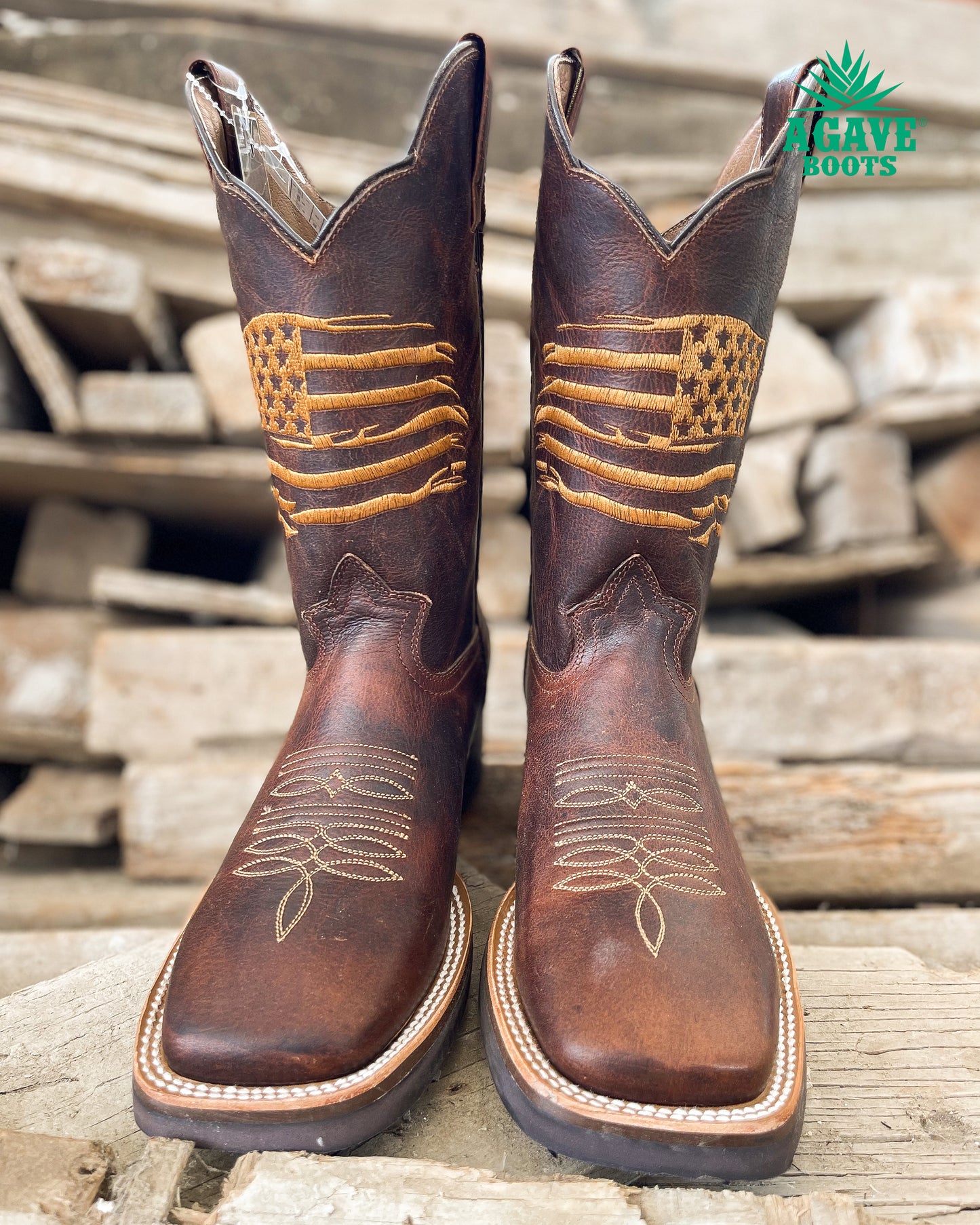 Cowboy Boot USA Flag Mocha Rubber Sole