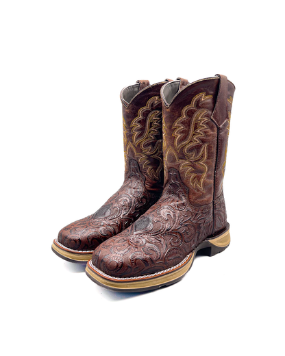 Cowboy Work Boot Brown Tooled