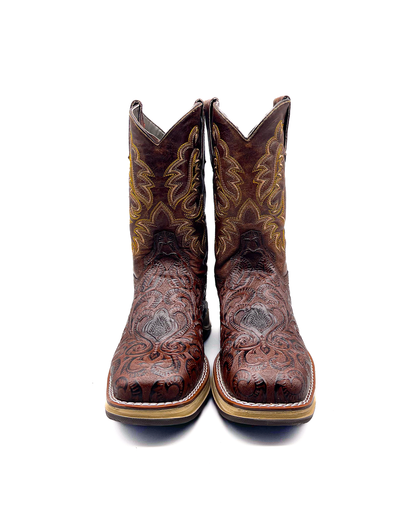 Cowboy Work Boot Brown Tooled