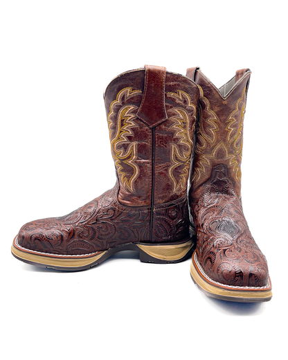 Cowboy Work Boot Brown Tooled