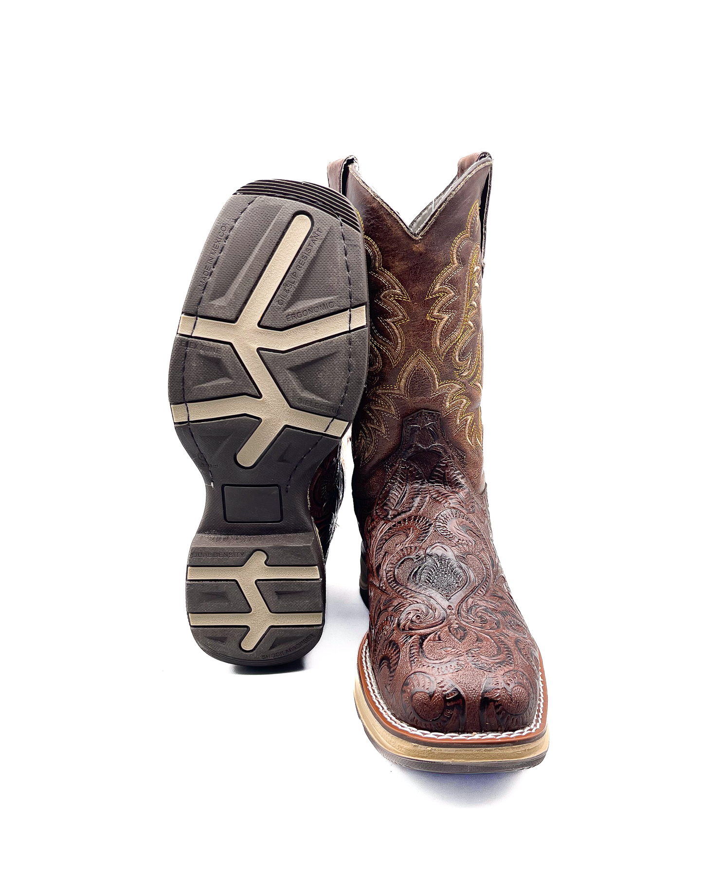 Cowboy Work Boot Brown Tooled