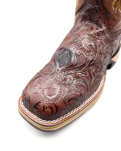 Cowboy Work Boot Brown Tooled