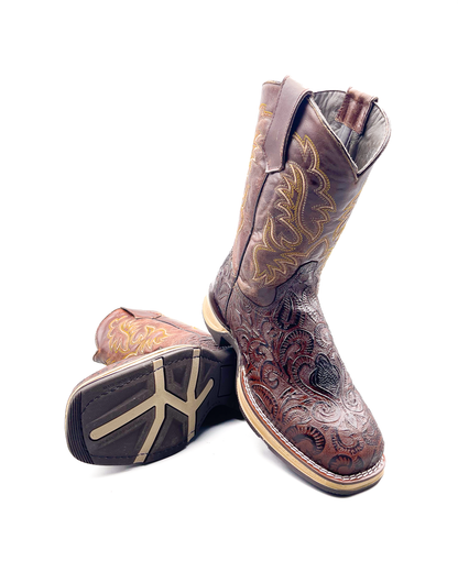 Cowboy Work Boot Brown Tooled
