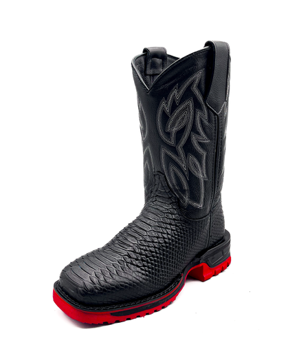 Cowboy Work Boot Matte Black Python Composite Toe