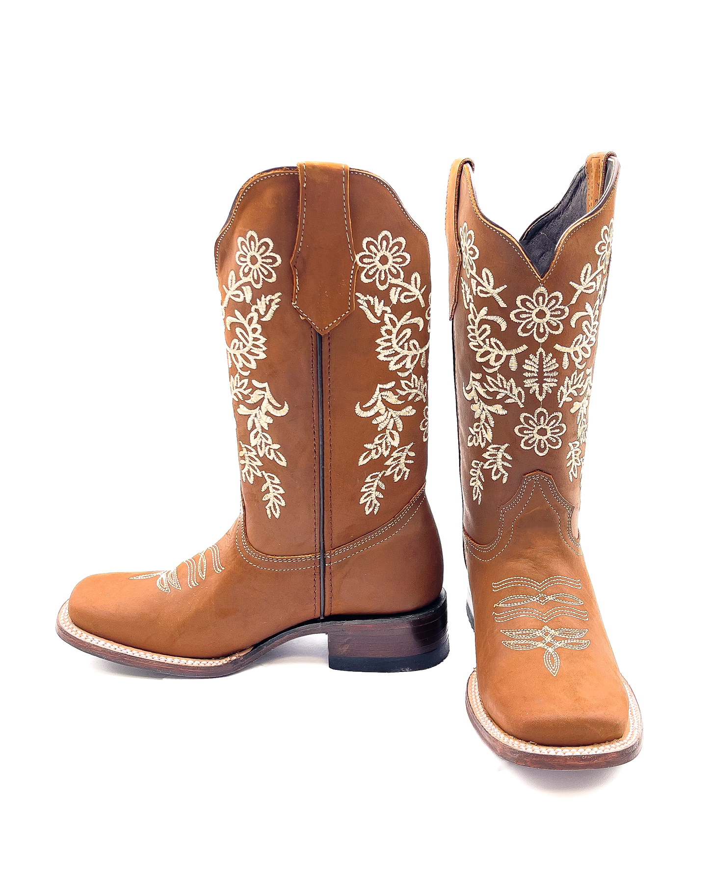 Cowboy Boot Floral Embroidered Brown
