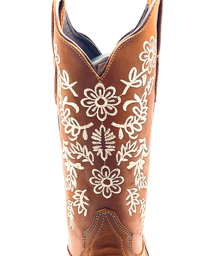 Cowboy Boot Floral Embroidered Brown