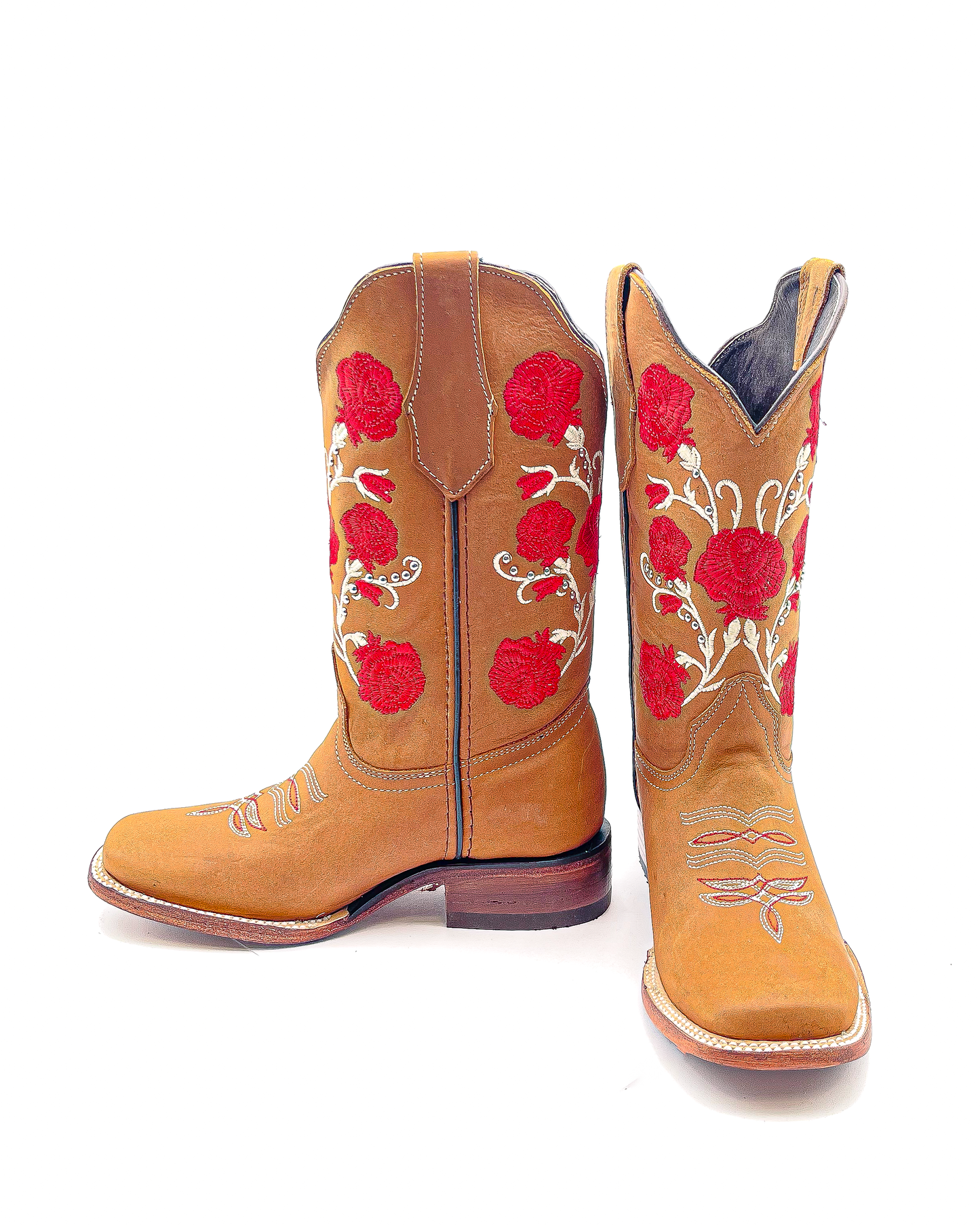 Cowboy Boot Rose Embroidered Brown