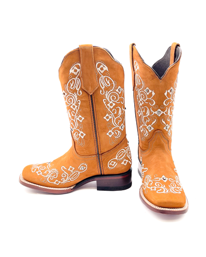 Cowboy Boot Grecas Embroidered Brown
