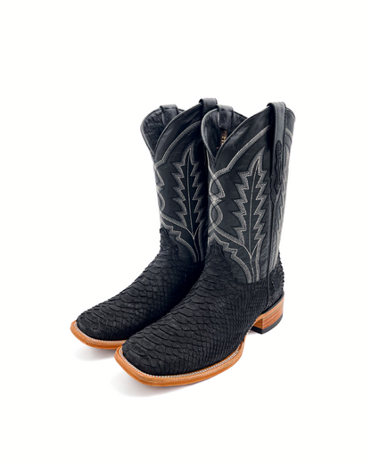 Cowboy Boot Genuine Black Matte Python