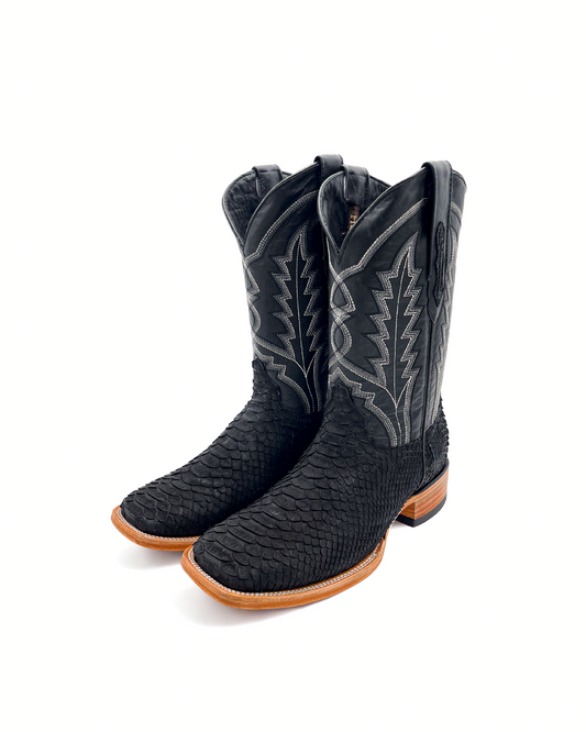 Cowboy Boot Genuine Black Matte Python