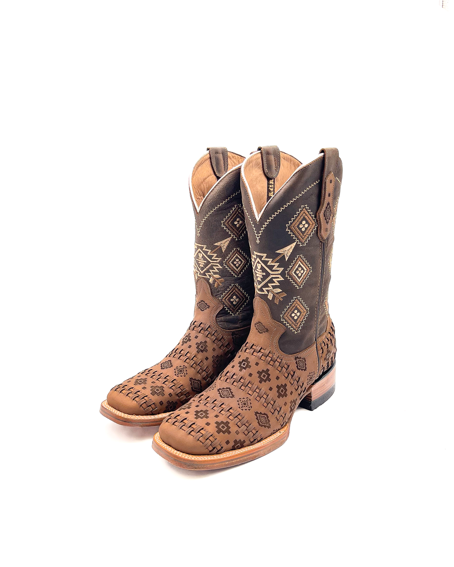 Cowboy Boot Brown Aztec Basket Weave Petatillo