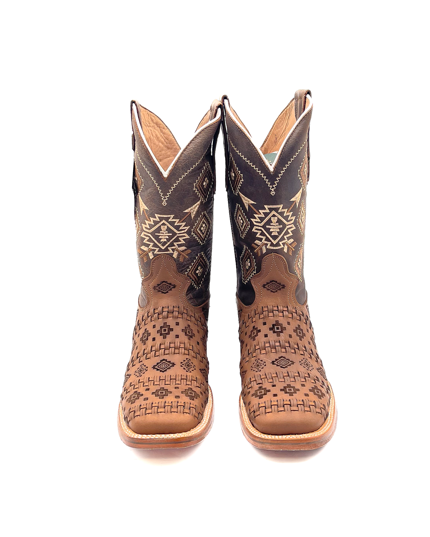 Cowboy Boot Brown Aztec Basket Weave Petatillo