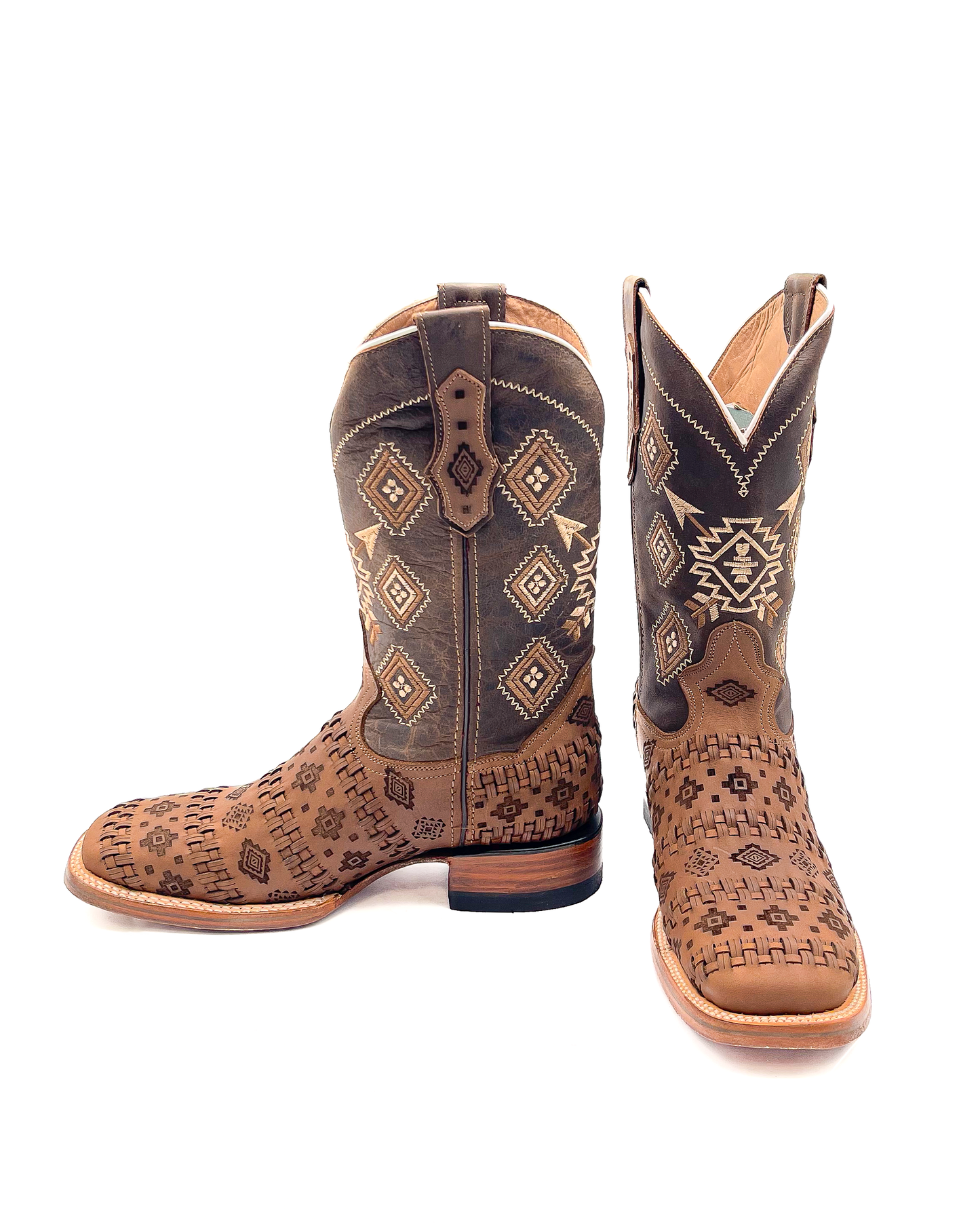 Cowboy Boot Brown Aztec Basket Weave Petatillo