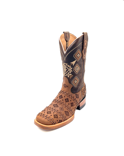 Cowboy Boot Brown Aztec Basket Weave Petatillo