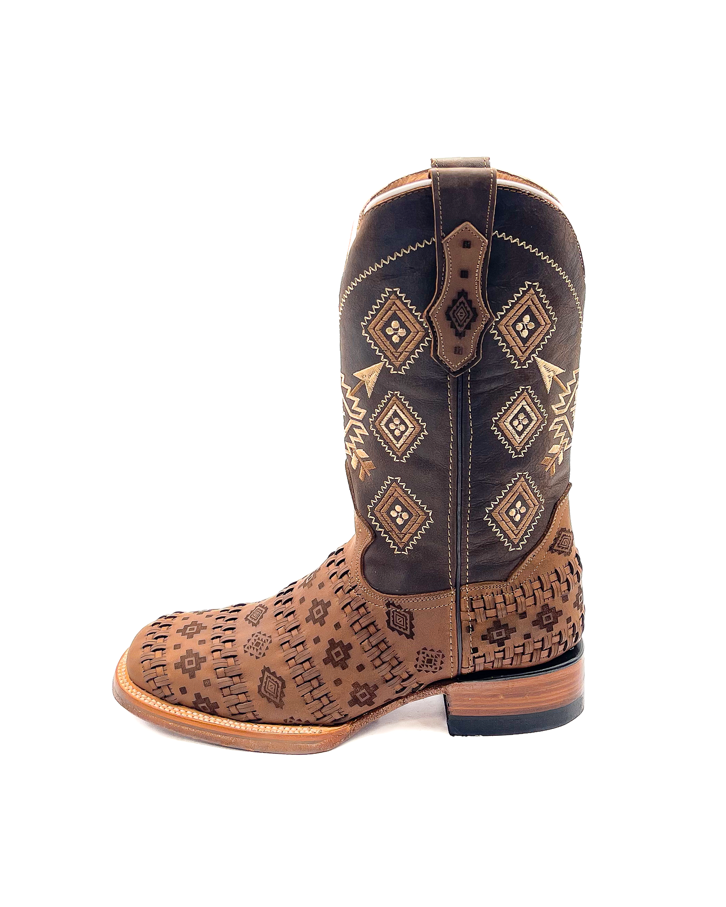 Cowboy Boot Brown Aztec Basket Weave Petatillo