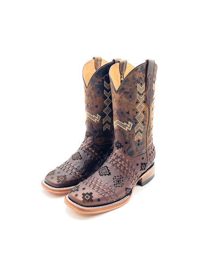 Cowboy Boot Brown Aztec Basket Weave Petatillo