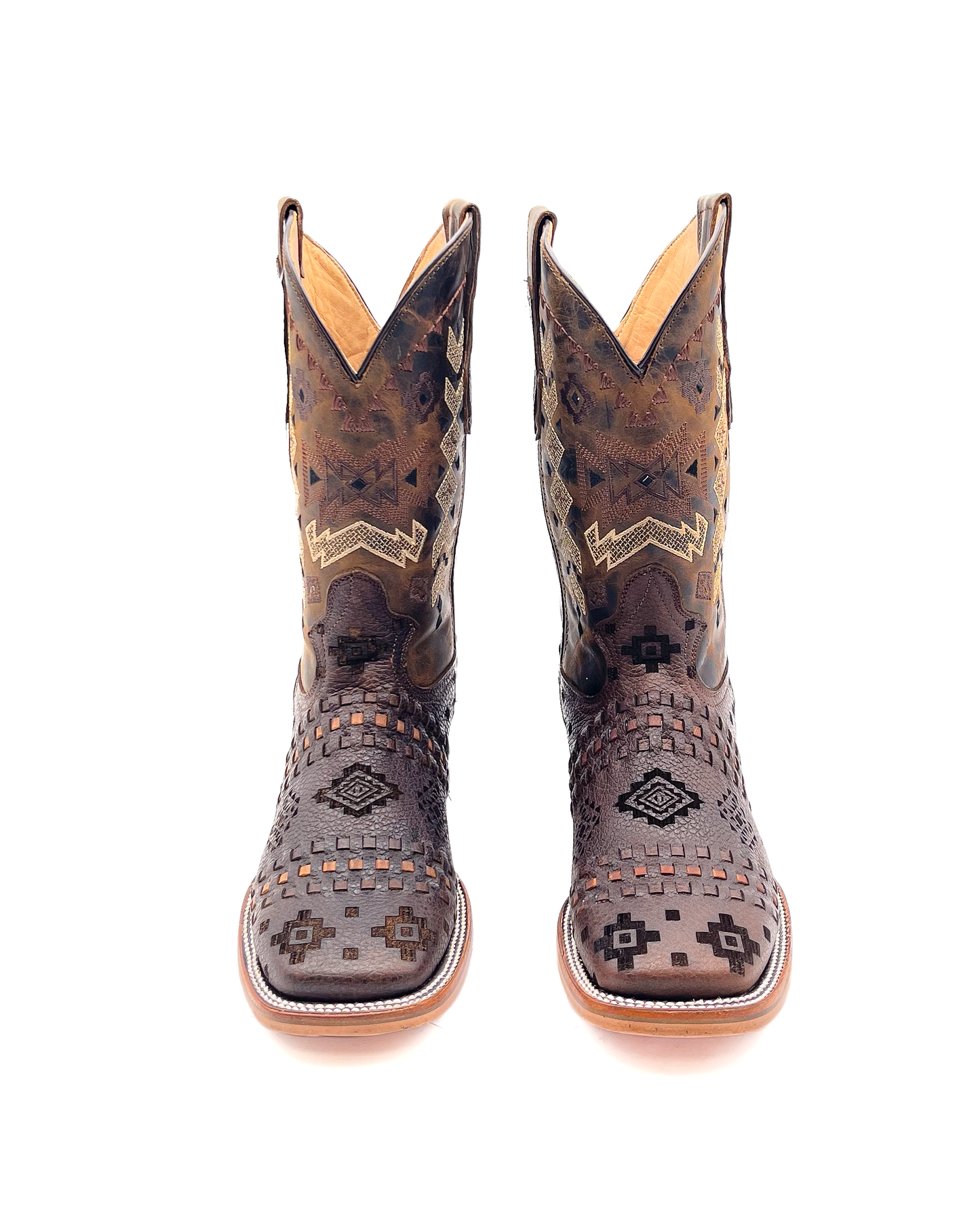 Cowboy Boot Brown Aztec Basket Weave Petatillo