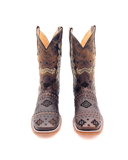 Cowboy Boot Brown Aztec Basket Weave Petatillo