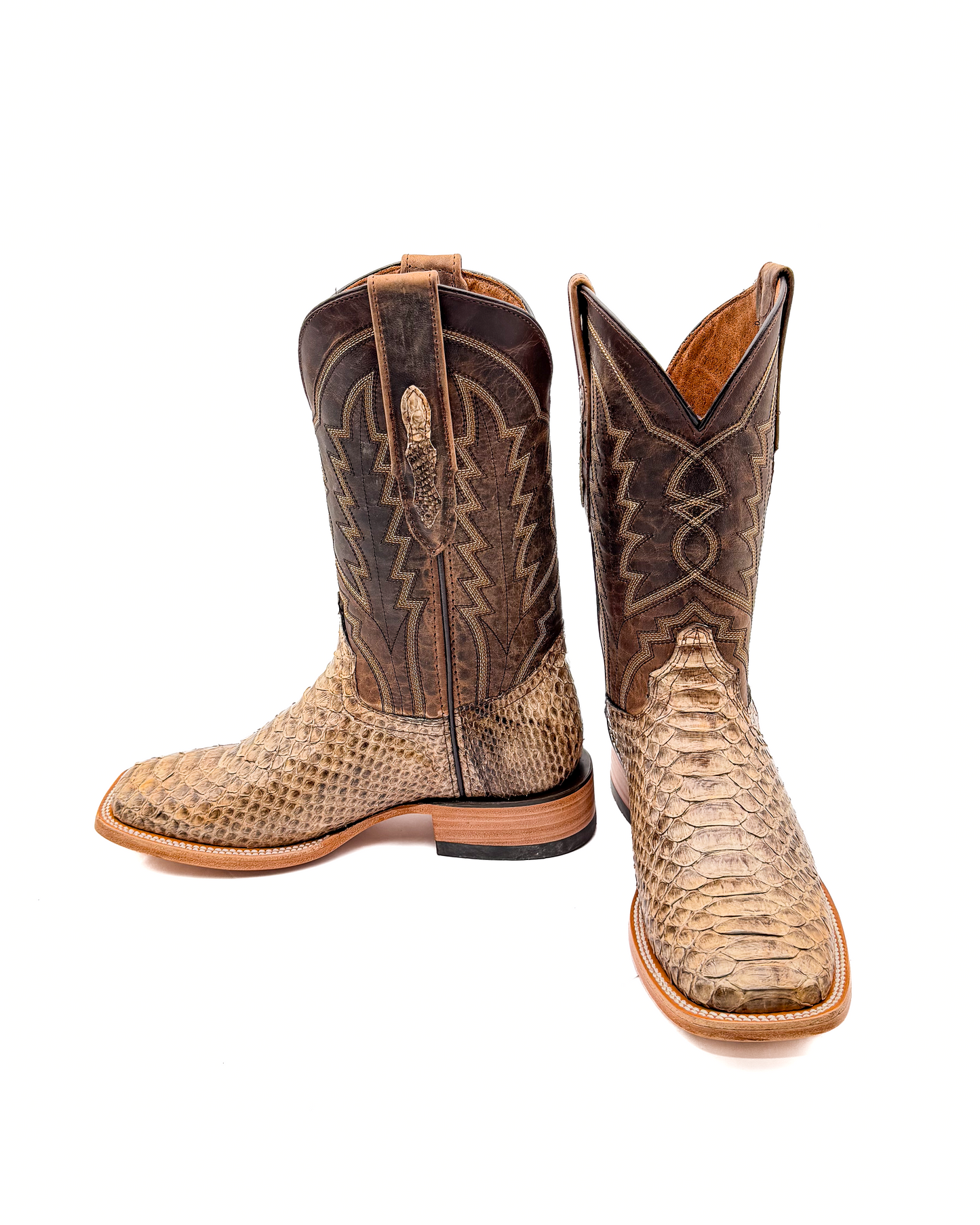 Cowboy Boot Genuine Brown Taupe Python