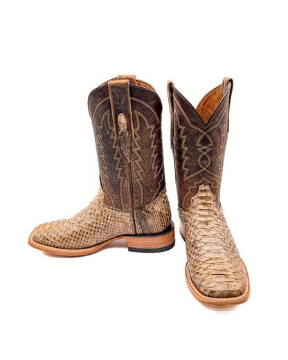 Cowboy Boot Genuine Brown Taupe Python